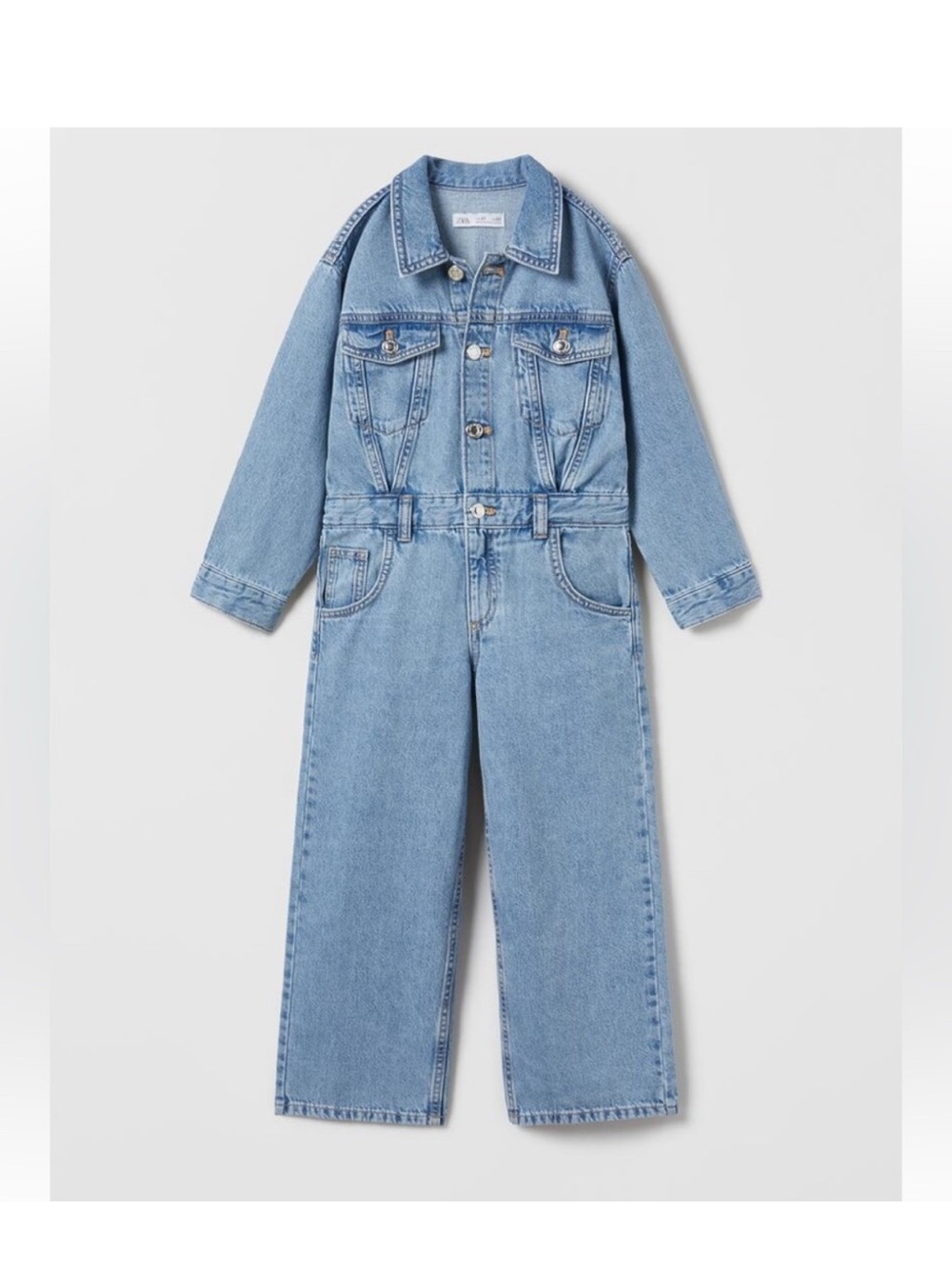 Zara Kids Denim Jumpsuit Wide Leg Blue Jean One Piece Size 10 - Picture 2 of 5